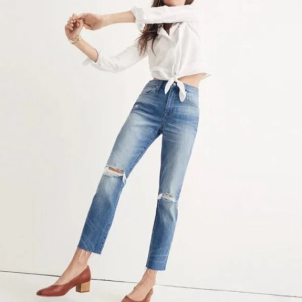 Madewell The High-Rise Slim Crop Boyjean Light Blue Wash Size 28 - Picture 3 of 9